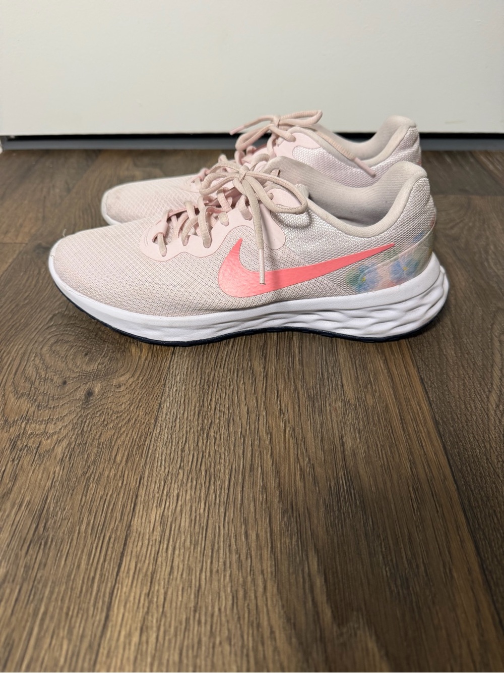 Nike Women's Light Pink Sneakers with Coral Swoosh